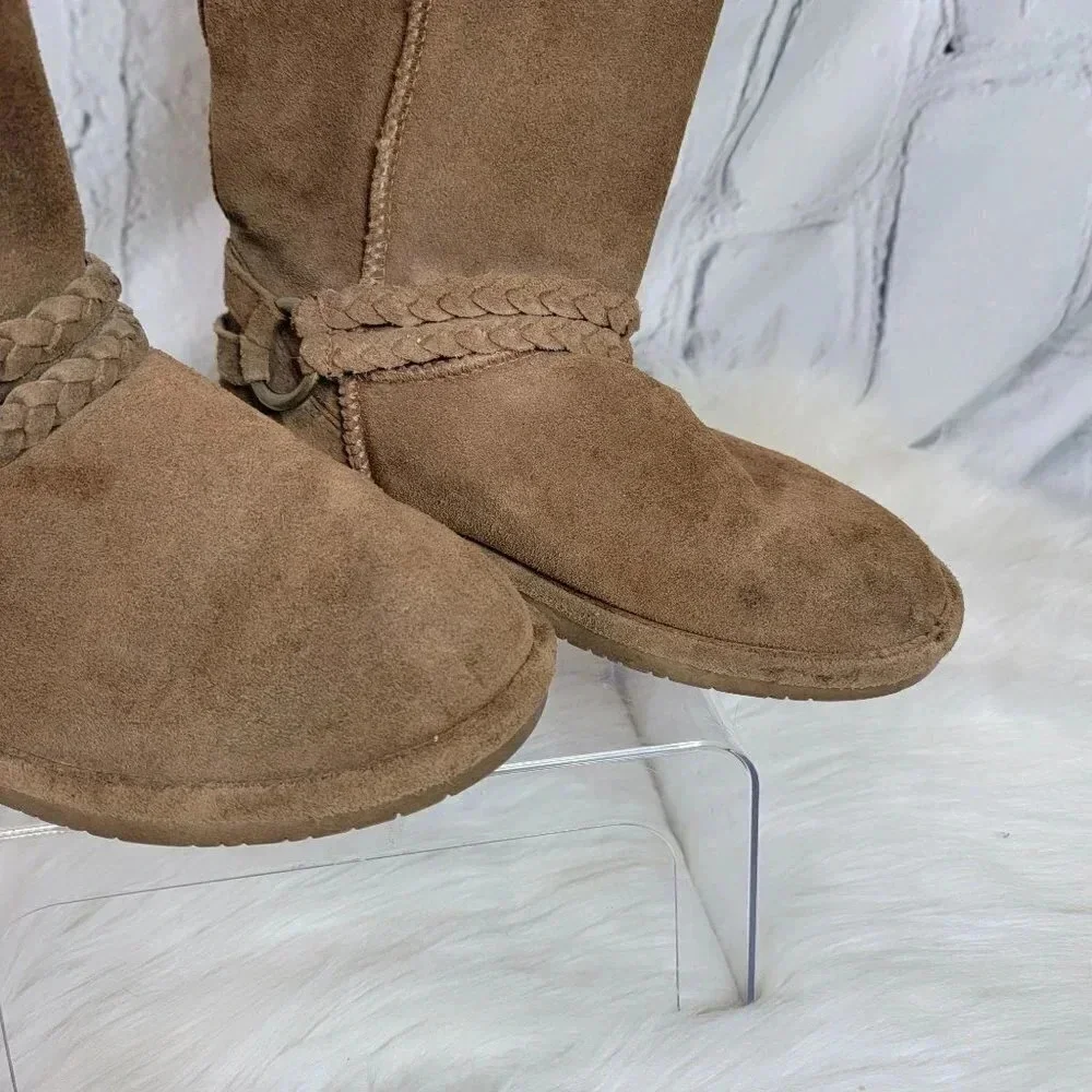 Bearpaw ADELE Brown Suede Winter Boots Ankle‎ Top Comfort Pull On Round Toe Sz 7